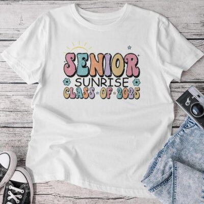 1St Day Of Senior Sunrise 2025 Back To School Groovy Unisex T-shirt Cotton Tee