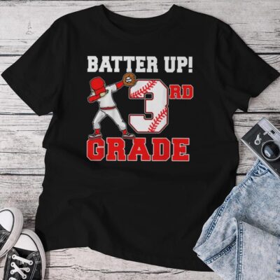 3Rd Grade Back To School Batter Up Baseball Boys Students Unisex T-shirt Cotton Tee