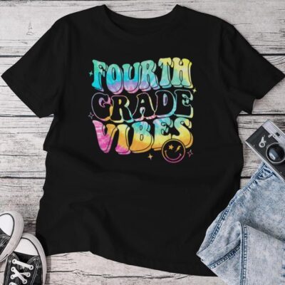 4Th Grade Vibes Groovy Smile Face Tie Dye Back To School Unisex T-shirt Cotton Tee