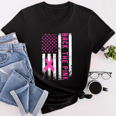 Back The Pink Breast Cancer Awareness Flag Unisex T-Shirt Cotton Tee TFN1000