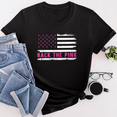 Back The Pink Breast Cancer Awareness Flag Unisex T-Shirt Cotton Tee TFN1001