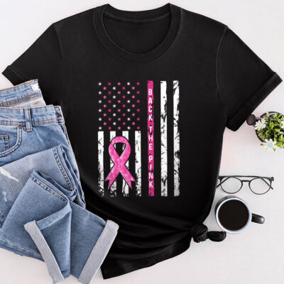 Back The Pink Breast Cancer Awareness Flag Unisex T-Shirt Cotton Tee TFN1003