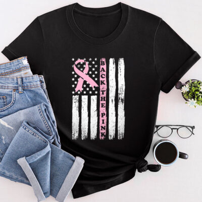 Back The Pink Breast Cancer Awareness Flag Unisex T-Shirt Cotton Tee TFN1004