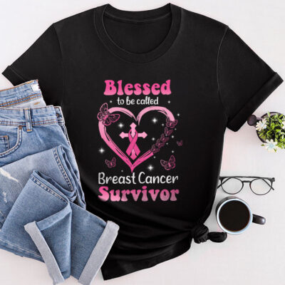 Blessed To Be Called Breast Cancer Survivor Pink Butterfly Unisex T-Shirt Cotton Tee TFN1113