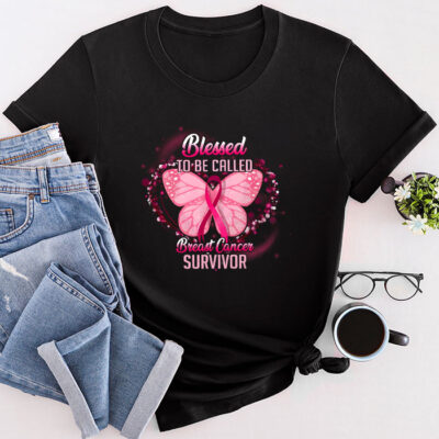 Blessed To Be Called Breast Cancer Survivor Pink Butterfly Unisex T-Shirt Cotton Tee TFN1114