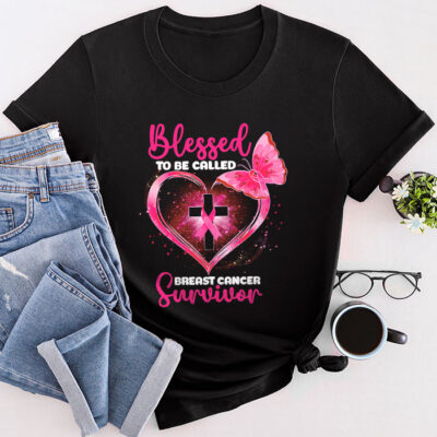 Blessed To Be Called Breast Cancer Survivor Pink Butterfly Unisex T-Shirt Cotton Tee TFN1115