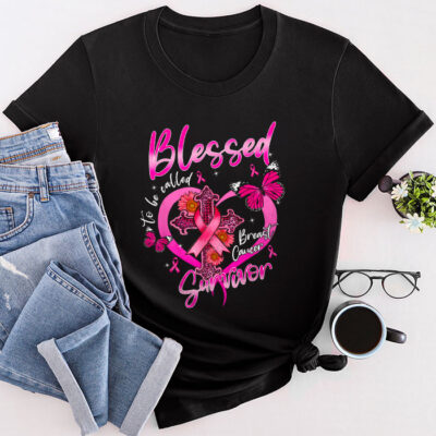 Blessed To Be Called Breast Cancer Survivor Pink Butterfly Unisex T-Shirt Cotton Tee TFN1116