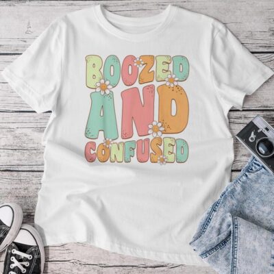 Boozed And Confused Groovy Floral Bachelorette Matching Unisex T-shirt Cotton Tee