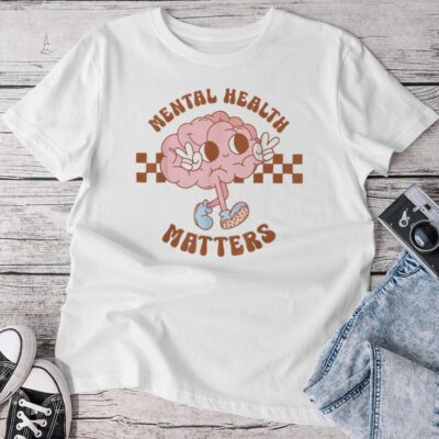 Brain Mental Health Matters Retro Groovy Mental Health Unisex T-shirt Cotton Tee