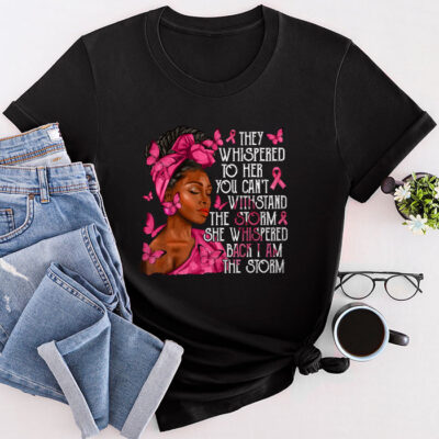 Breast Cancer Awareness Black Women Warrior Pink Ribbon Unisex T-Shirt Cotton Tee TFN1022