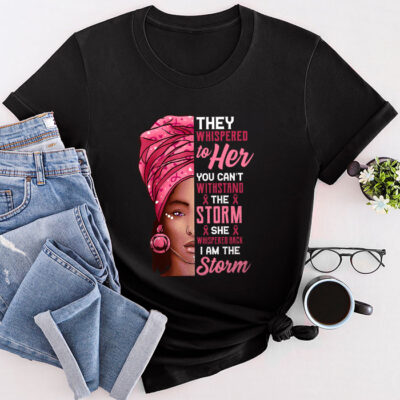 Breast Cancer Awareness Black Women Warrior Pink Ribbon Unisex T-Shirt Cotton Tee TFN1023