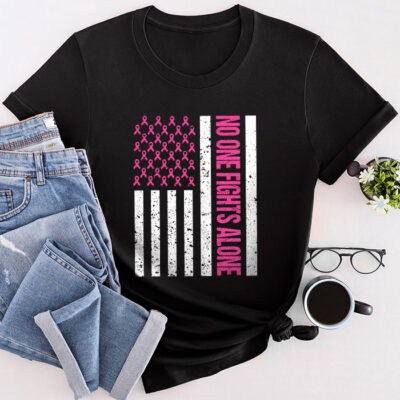 Breast Cancer Awareness Pink Ribbon Usa American Flag Men Unisex T-Shirt Cotton Tee TFN1011