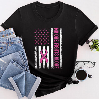 Breast Cancer Awareness Pink Ribbon Usa American Flag Men Unisex T-Shirt Cotton Tee TFN1012