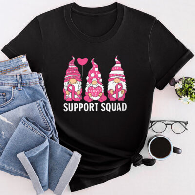 Breast Cancer Awareness Shirt For Women Gnomes Support Squad Unisex T-Shirt Cotton Tee TFN1137