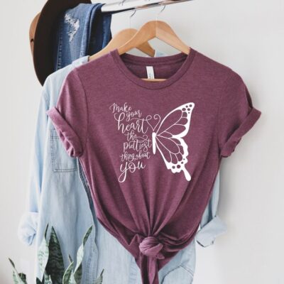 Butterfly HearT-Shirt Cotton Tee Cute Butterfly Graphic Inspirational Gift Tee EST1090