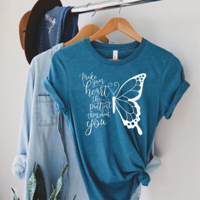 Butterfly HearT-Shirt Cotton Tee Cute Butterfly Graphic Inspirational Gift Tee EST2090