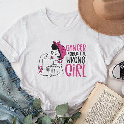 Cancer Picked The Wrong Girl Breast Cancer Awareness Unisex T-Shirt Cotton Tee TFN1184