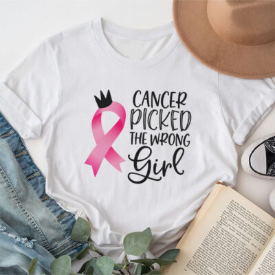 Cancer Picked The Wrong Girl Breast Cancer Awareness Unisex T-Shirt Cotton Tee TFN1185