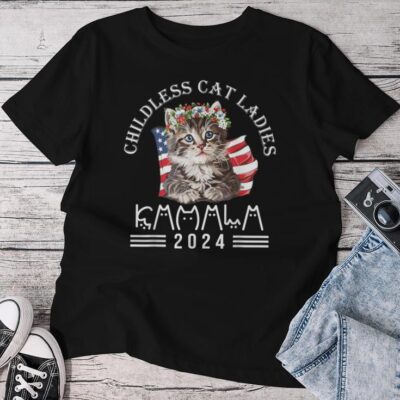 Cat Lady Fun Childless Cat Ladies 2024 Unisex T-shirt Cotton Tee