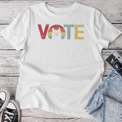 Cat Vote Retro Cat Vote Vintage Cat Vote Groovy Cat Vote Unisex T-shirt Cotton Tee