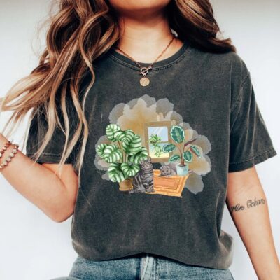 Cats and Plants Shirt Plant Lover Cat Lover Tee Gardener Gift EST2004