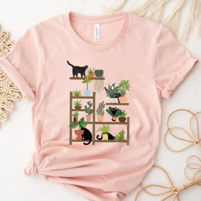 Cats and Plants Shirt Succulent Plant Lady Cat Lover Gardener Tee EST1084