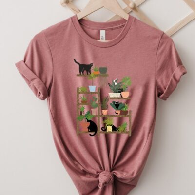 Cats and Plants Shirt Succulent Plant Lady Cat Lover Gardener Tee EST2084