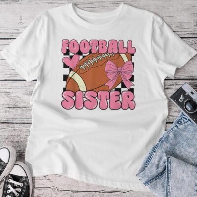 Cheer Football Sister Cute Football Coquette Bow Girls Unisex T-shirt Cotton Tee