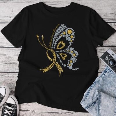 Childhood Cancer Awareness Gold Butterfly Warrior Supporter Unisex T-shirt Cotton Tee