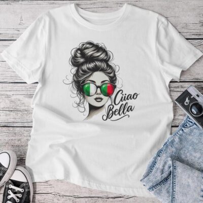 Ciao Bella Italian Flag Sunglasses Language Unisex T-shirt Cotton Tee