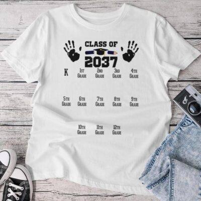 Class Of 2037 Grow With Me Handprint Pre-K 12Th Grade Unisex T-shirt Cotton Tee