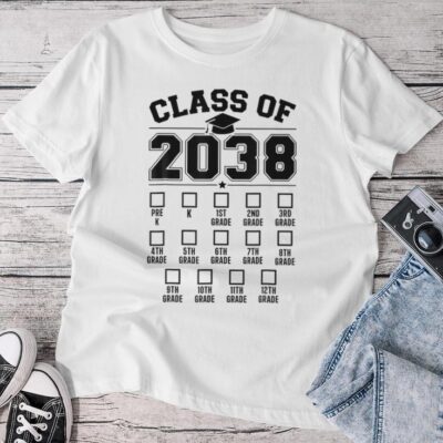 Class Of 2038 Grow With Me Checklist Pre-K To 12Th Grade Unisex T-shirt Cotton Tee