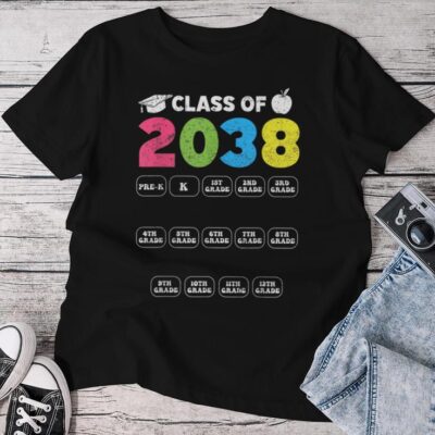 Class Of 2038 Grow With Me First Day Of School Boys Girls Unisex T-shirt Cotton Tee