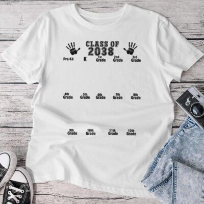 Class Of 2038 Grow With Me Handprint Pre-K4 12Th Grade Unisex T-shirt Cotton Tee