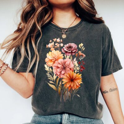 Cottagecore Shirt Boho Wildflowers Autumn Aesthetic Green Witch Tee EST1009