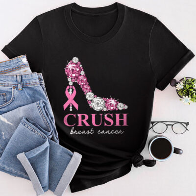 Crush Breast Cancer Bling Pink Ribbon Awareness October Unisex T-Shirt Cotton Tee TFN1037