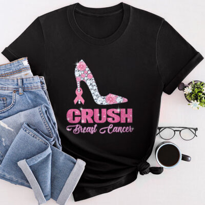 Crush Breast Cancer Bling Pink Ribbon Awareness October Unisex T-Shirt Cotton Tee TFN1038