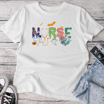 Cute Halloween Nurse Nursing Zombie Halloween Pattern Unisex T-shirt Cotton Tee