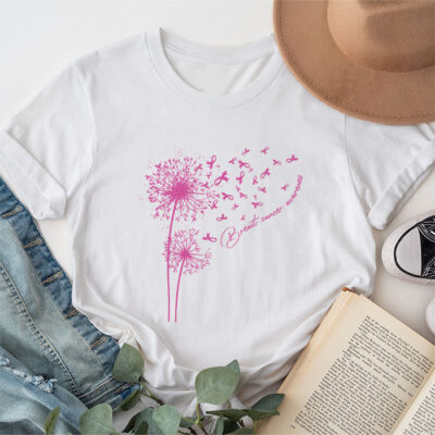 Dandelion Breast Cancer Awareness Pink Ribbon Support Gift Unisex T-Shirt Cotton Tee TFN1096