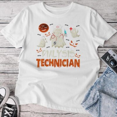 Dialysis Technician Boo Ghost Nurse Squad Halloween Unisex T-shirt Cotton Tee