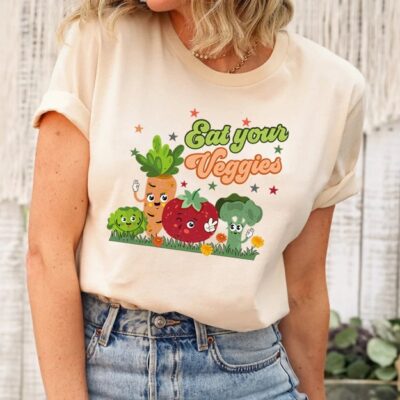 Eat Your Veggies Retro Graphic Tee Vegan Farmers Market Cute Shirt EST1045