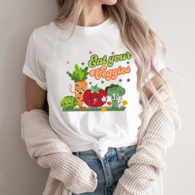 Eat Your Veggies Retro Graphic Tee Vegan Farmers Market Cute Shirt EST2045