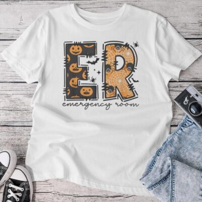 Er Nurse Pumpkin Halloween Emergency Room Nurse Spider Unisex T-shirt Cotton Tee