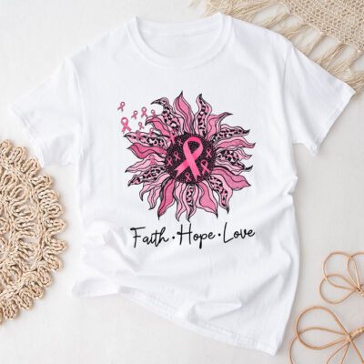 Faith Hope Love Pink Ribbon Breast Cancer Awareness Unisex T-Shirt Cotton Tee TFN1064