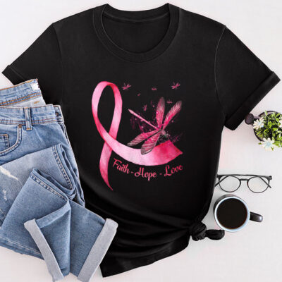 Faith Hope Love Pink Ribbon Breast Cancer Awareness Unisex T-Shirt Cotton Tee TFN1066