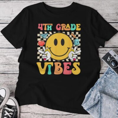 First Day Of School Fourth Grade Vibes Smiles Back To School Unisex T-shirt Cotton Tee