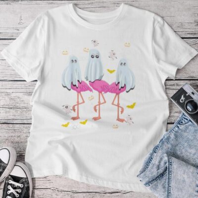 Flamingo Boo Halloween Party Unisex T-shirt Cotton Tee