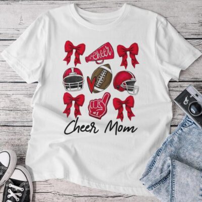Football Coquette Bow Cheer Mom Red Unisex T-shirt Cotton Tee