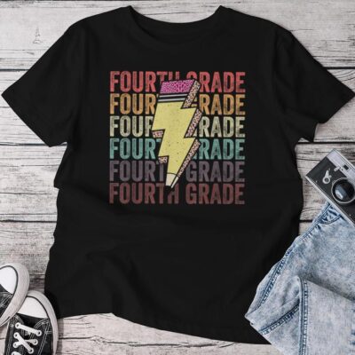 Fourth Grade Lightning Bolt Pencil 1St Day Of 4Th Grade Unisex T-shirt Cotton Tee