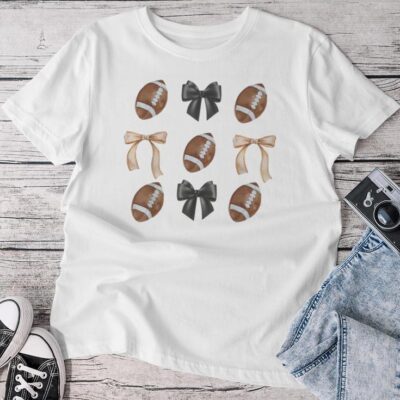 Game Day Football Retro Coquette Bow Football Mama Unisex T-shirt Cotton Tee